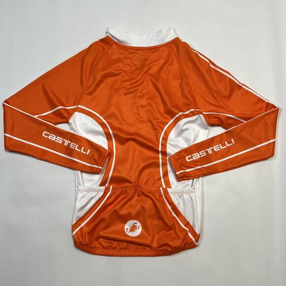 Castelli Cycling Jersey Long Sleeve Medium Orange White Polyester Road Bike Top - Picture 2 of 9